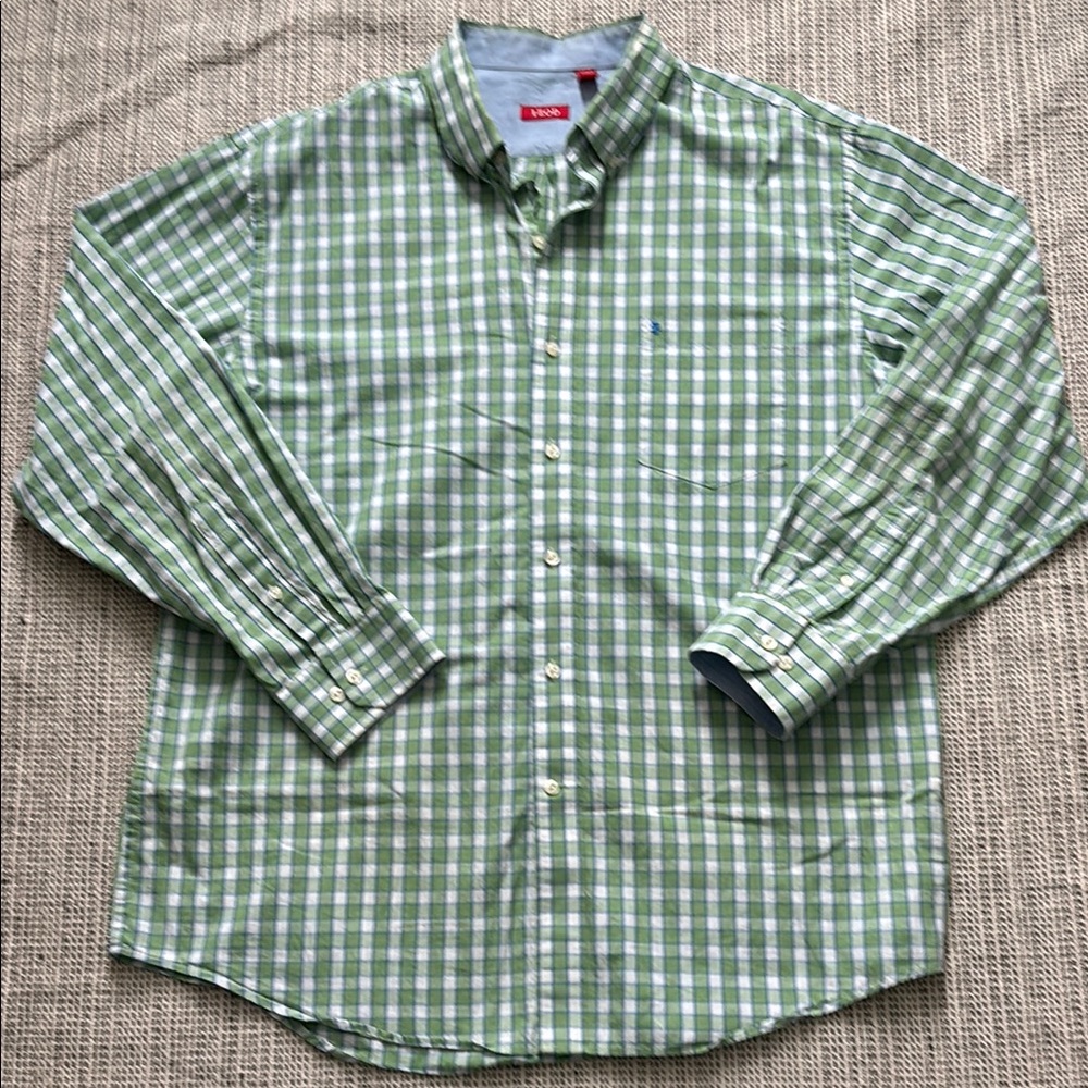 Izod Green Checkered Men's Button Down Shirt SZ XL